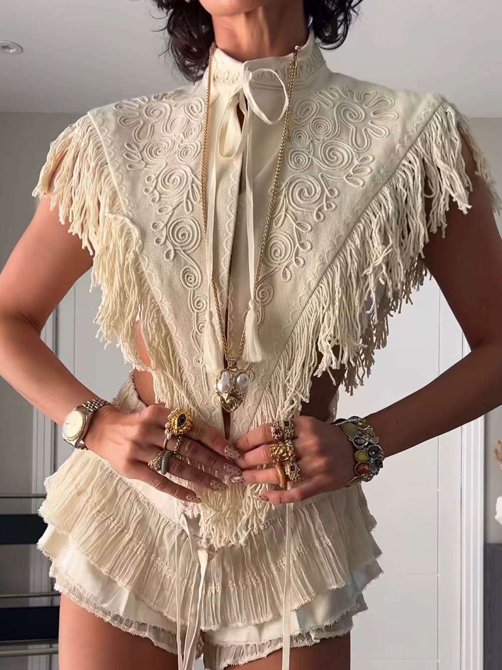 ZW COLLECTION FRINGED EMBROIDERED VEST